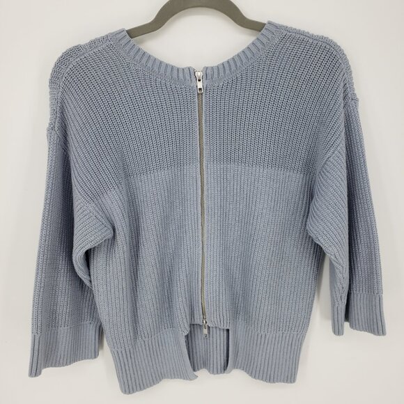 Cabi Fair Play Reversible Cardigan Sweater XS Zip Up Cotton Relaxed 3522 Blue - Picture 2 of 8